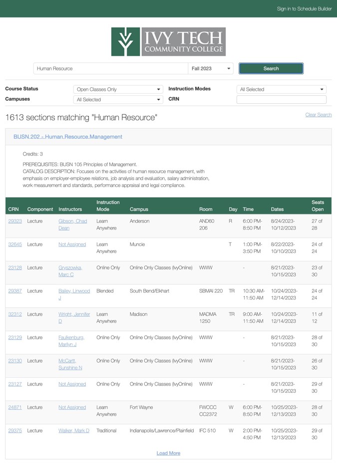 Course Search Tool Screenshot