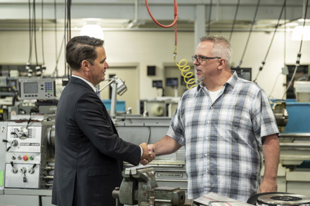 Dr. Pollio meets Machine Tool Technology instructor Ron Franklin
