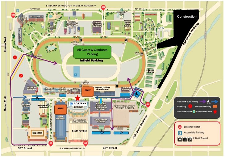Commencement parking at IN State Fairgrounds