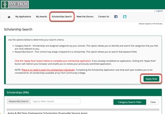 Scholarship Search Screenshot