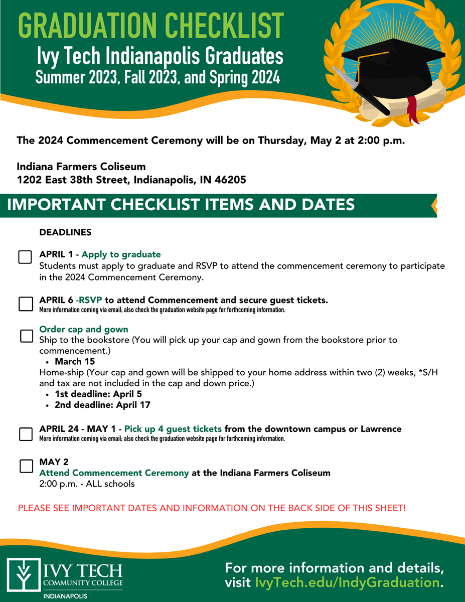 2024 Ivy Tech Indianapolis - Graduation Checklist