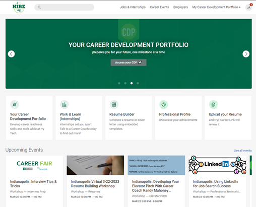 Hireivy Student Homepage Screenshot